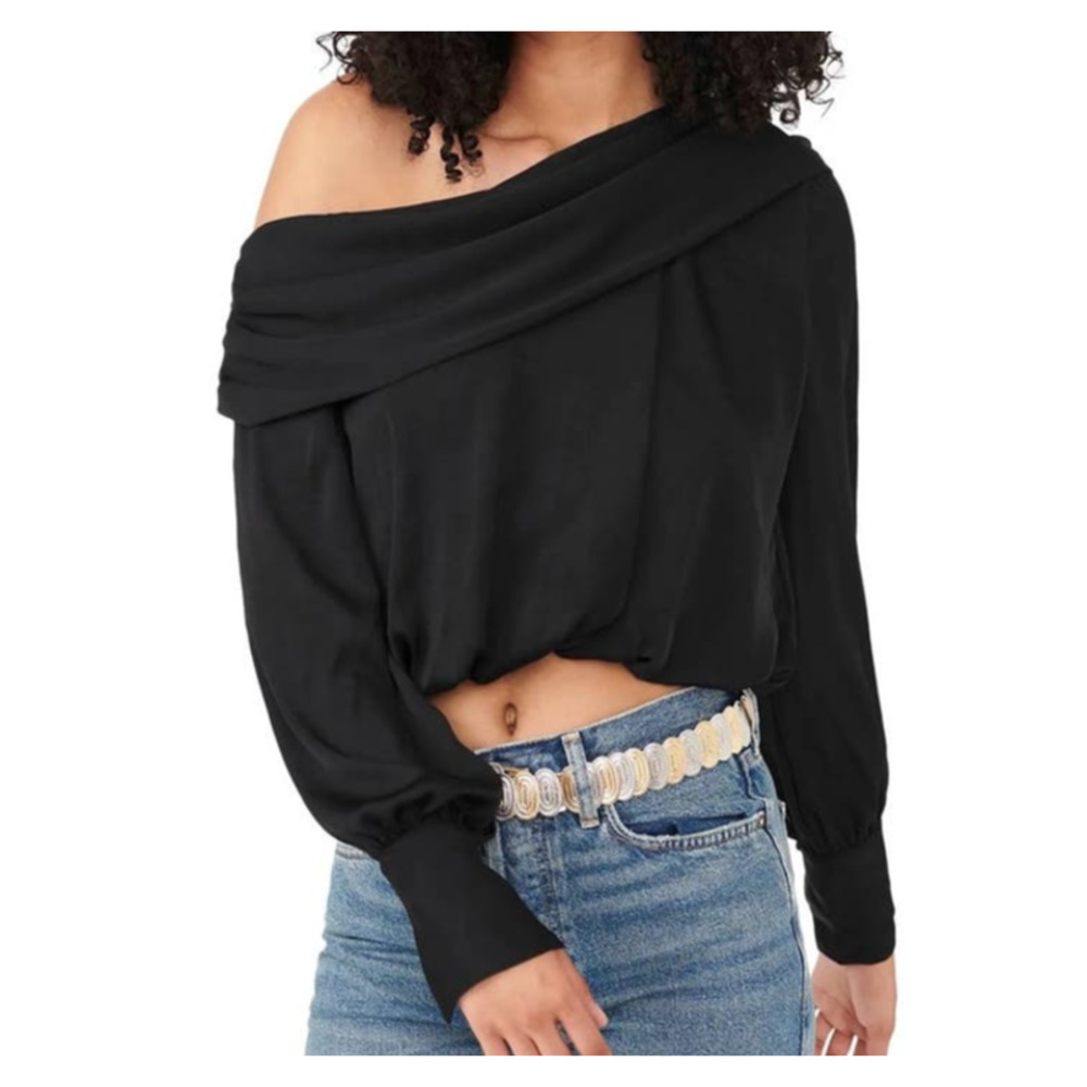 Free People Jenna Women's Black Off The Shoulder Cropped Blouse Size Small